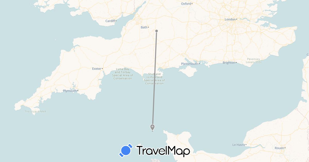 TravelMap itinerary: driving, plane in United Kingdom, Guernsey (Europe)